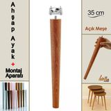 Ahşap Ayak 35 Cm Açık Meşe M8 Civatalı Bağlantı Aparatlı Mobilya Tabure Sehpa Masa Destek Ayağı