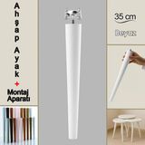 Ahşap Ayak 35 cm Beyaz M8 Civatalı Bağlantı Aparatlı Mobilya Tabure Sehpa Masa Destek Ayağı