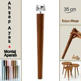 Ahşap Ayak 35 cm Koyu Meşe M8 Civatalı Bağlantı Aparatlı Mobilya Tabure Sehpa Masa Destek Ayağı