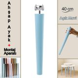 Ahşap Ayak 40 Cm Açık Mavi M8 Civatalı Bağlantı Aparatlı Mobilya Tabure Sehpa Masa Destek Ayağı