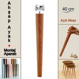 Ahşap Ayak 40 Cm Açık Meşe M8 Civatalı Bağlantı Aparatlı Mobilya Tabure Sehpa Masa Destek Ayağı