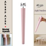 Ahşap Ayak 40 cm Açık Pembe M8 Civatalı Bağlantı Aparatlı Mobilya Tabure Sehpa Masa Destek Ayağı