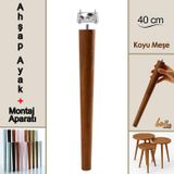 Ahşap Ayak 40 cm Koyu Meşe M8 Civatalı Bağlantı Aparatlı Mobilya Tabure Sehpa Masa Destek Ayağı
