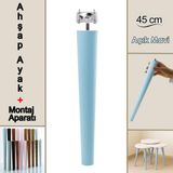 Ahşap Ayak 45 cm Açık Mavi M8 Civatalı Bağlantı Aparatlı Mobilya Tabure Sehpa Masa Destek Ayağı