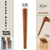 Ahşap Ayak 45 cm Açık Meşe M8 Civatalı Bağlantı Aparatlı Mobilya Tabure Sehpa Masa Destek Ayağı