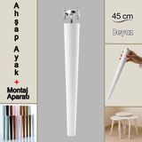 Ahşap Ayak 45 cm Beyaz M8 Civatalı Bağlantı Aparatlı Mobilya Tabure Sehpa Masa Destek Ayağı