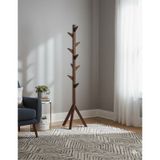 Ahşap Ayaklı Askılık Modern Elbise Askısı - Kahverengi
