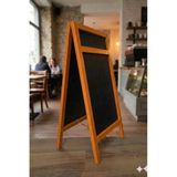Ahşap Ayaklı Menü Panosu - Çift Taraflı Tebeşir Tahtası - Kafe Restoran Tipi Kara Tahta (100x50cm) (SARI)