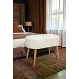 Ahşap Ayaklı Oval Puf Bench Geniş Oturum Alanlı Puf Sandalye - Krem - (60x40 cm)