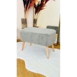Ahşap Ayaklı Teddy Kumaş Dikdörtgen Dekoratif Puf Bench Gri