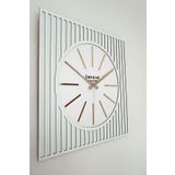 Ahşap Aynalı Dekoratif Modern ve Şık Özel Tasarım Duvar Saati 50x50 Cm Beyaz ve altın