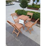 Ahşap Balkon Bahçe Mutfak Katlanır Masa Sandalye Takımı 5 Li Bistro Set Koruma Vernikli Piknikte - Ahşap - Krem