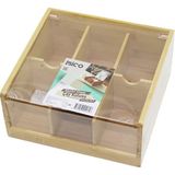 Ahşap Bambu 6 Bölmeli Poşet Çay Kutusu Mika Plastik Kapak 21X20X10CM (5047)