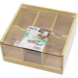 Ahşap Bambu 6 Bölmeli Poşet Çay Kutusu Mika Plastik Kapak 21X20X10CM (5224)
