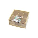 Ahşap Bambu 6 Bölmeli Poşet Çay Kutusu Mika Plastik Kapak 21X20x10cm Go53/01515