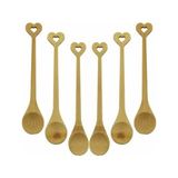 Ahşap Bambu Çay Kaşığı Seti, 6 Parça, Yuvarlak ve Kalp Figür Saplı - 0,5 x 7 cm