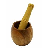 Ahşap Bambu Havan Sarımsak Dövücü, 8cm Çap, 5.5cm Derinlik, 9.5cm Yükseklik, Fileli Ambalaj