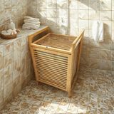 Ahşap Bambu Kirli Çamaşır Sepet Kumaş Çantalı SEPET=40X35X60CM (4887) - standart - Renkli