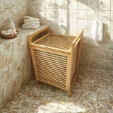Ahşap Bambu Kirli Çamaşır Sepet Kumaş Çantalı SEPET=40X35X60CM (5047)