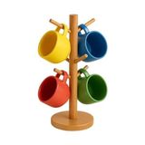 Ahşap Bambu Kupa Bardak Askısı 6'lı Stand Doğal Mutfak Tezgahı Için Kupa Standı Bardak Tutucu Modern Dekoratif Dayanıklı Kolay Kurulumlu Organizer (Yuvarlak) - standart