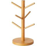 Ahşap Bambu Kupa Bardak Askısı 6'Lı Stand Doğal Mutfak Tezgahı İçin Kupa Standı Bardak Tutucu Dekoratif Dayanıklı Kolay Kurulumlu Organizer (Yuvarlak)