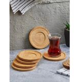 Ahşap Bardak Altlığı 6'lı Yuvarlak Çay Tabağı Bambu