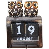 Ahşap Baykuş Takvim - 18S-Siyah - 10 x 7 cm