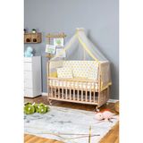 Ahşap Beşik Anne Yanı Beşik Organik 60x120 - Sarı Yıldız 1 Yastıklı Uyku Seti + Yataklı + Tekerlekli