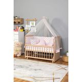Ahşap Beşik Anne Yanı Beşik Organik (BOYASIZ) 60x120 - Pembe Balina Uyku Seti Yatak