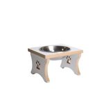 Ahşap - Beyaz MDF - Köpek Su ve Mama Kabı - Beyaz MDF - Tekli Model - Büyük Irk - Sabit Ayak -Çelik Kase - 1000ml (Metal)