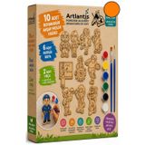 Ahşap Boyama 10 Lu 1 Paket 10X15cm Ahşap Boyama Figürü 6 Renk Boya Ve Resim Fırçası Etkinlik Çocuk Gelişim Motor Beceri
