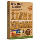 Ahşap Boyama Hayvanlar 10 lu 1 Paket 10x15cm Set2 Ahşap Boyama 6 Renk Boya Resim Fırçası Etkinlik Çocuk Gelişim Motor