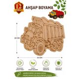 Ahşap Boyama Kamyon 12 Adet 10X15cm Araba Boyama Figürü Etkinlik Çoçuk Gelişim Motor Beceri Kreş Anasınıfı