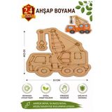Ahşap Boyama Vinç 24 Adet 10X15cm Araba Boyama Figürü Etkinlik Çoçuk Gelişim Motor Beceri Kreş Anasınıfı