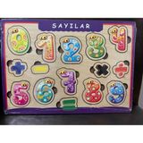 Ahşap Bultak Puzzle 9 Parça Arka Yüzü Yazı Tahtalı Yapboz Sayılar - Pembe