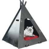 Ahşap Büyük Kedi Yatağı Premium Kalite Siyah Kedi Evi 50X35 cm Parlak Boyalı Çadır Model