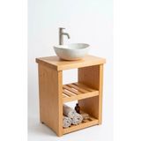 Ahşap Çanak Lavabo Uyumlu Doğal Lavabo Alt Dolabı | 2 Raflı Banyo Organizeri