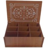Ahşap Çay Kutusu Ceviz 9 Bölmeli Kapaklı Aksesua Ve Poşet Bitki Çayı Saklama Kabı Tea Box