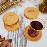 Ahsap Cay Tabagi 6 Li Set Bardak Fincan Kupa Altligi ( Yuvarlak)