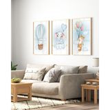 Ahşap Çerçeveli 3 Lü Çocuk Odası Tablo Home Ev Çocuk Odası Dekor Yatak Odası Fotoğraf Çerçevesi - 30x42