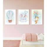 Ahşap Çerçeveli 3 Lü Çocuk Odası Tablo Home Ev Çocuk Odası Dekor Yatak Odası Fotoğraf Çerçevesi - Beyaz - 13x18