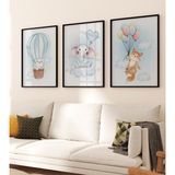 Ahşap Çerçeveli 3 Lü Çocuk Odası Tablo Home Ev Çocuk Odası Dekor Yatak Odası Fotoğraf Çerçevesi - Siyah - 13x18