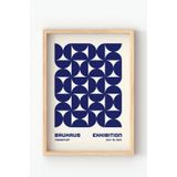 Ahşap Çerçeveli Bauhaus Exhibition 1923 Poster – Geometrik Modern Duvar Tablosu Lacivert 30 x 40