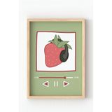 Ahşap Çerçeveli Çilek Müzik Poster – Eğlenceli Duvar Tablosu Bej 10 x 15
