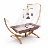 Ahşap çerçeveli çocuk hamağı. Ergonomik 66 x 150 cm, 3 – 5 yaş arası çocuklar için, yumuşak sallanma hissi, nefes alan kumaş ve kolay taşınabilir, gri modern tasarım