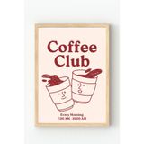 Ahşap Çerçeveli Coffee Club Retro Kahve Temalı Minimal Duvar Posteri Ahşap Çerçeveli 21 x 30
