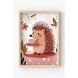 Ahşap Çerçeveli Forest Friend Hedgehog – Kirpili Kahve ve Orman Temalı Çocuk Odası Posteri Ahşap Çerçeveli 21 x 30
