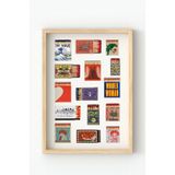 Ahşap Çerçeveli Kibrit Kutu Koleksiyonu Poster – Retro Pop Art Duvar Dekoru Çok Renkli 21 x 30