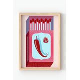 Ahşap Çerçeveli Kibrit Kutusu ve Biber Poster – Retro Sanat Duvar Tablosu Çok Renkli 30 x 40