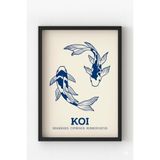 Ahşap Çerçeveli Koi Balığı Poster – Minimalist Japon Stil Duvar Dekoru Siyah 21 x 30